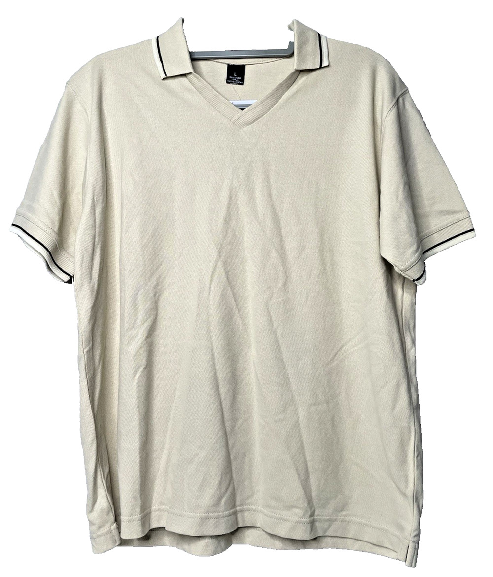 UltraClub Classic Polo Shirt Mens Large Beige Ivory 100% Cotton V Neck NWT